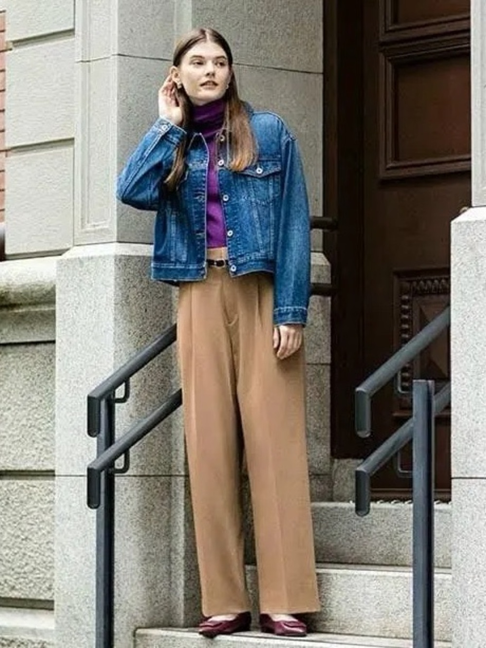 NWT Uniqlo S Wide Leg Pleated Camel Tan Pants Trousers Preppy Professional